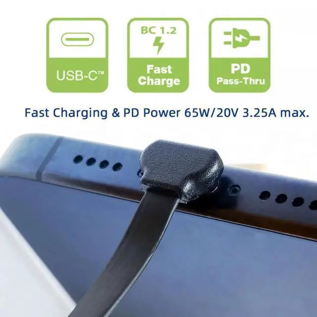 Alt view image 2 of 7 - Cable Ultra Slim Flat USB-C Type C to USB-C Power USB2.0 Data Cable 90 Degree Up Down Angled 65W Fast Charge for Laptop Tablet Phone