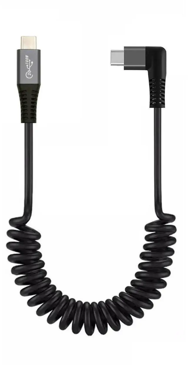 Alt view image 5 of 7 - Stretch Coiled USB-C USB4 Cable 20Gbps 100W 8K Type-C Right Angled Male to Male Cable Power & Data for Laptop Keyboard Tablet