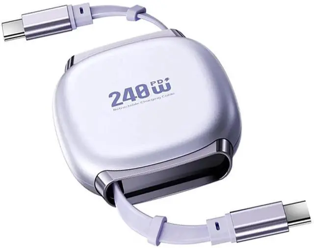 Main image of Cable Retractable Stretch Coiled USB-C Cable 480Mbps 140W for Laptop Phone Tablet Type-C Male to Male Cable Power & Data (Purple Color)