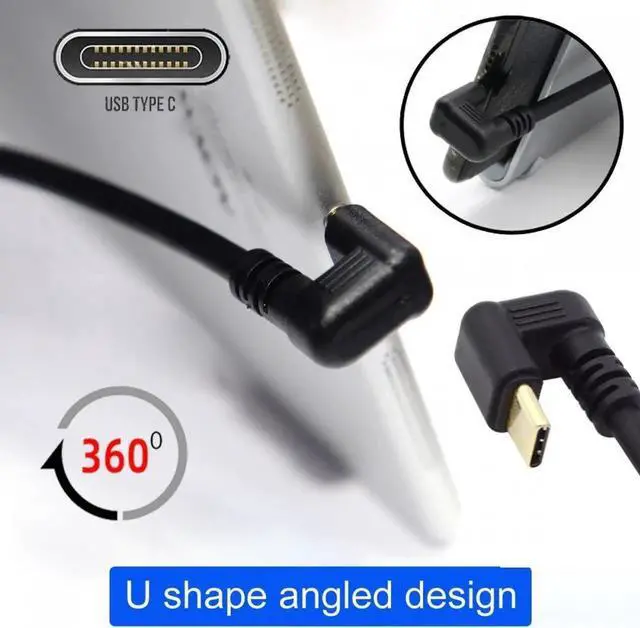 Alt view image 2 of 7 - Left Angled USB3.0 Type-A to Type C USB-C Male to Male Power Data Cable 5Gbps USB-C Opposite U Shape Back Angled