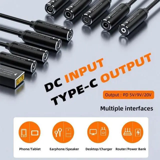 Alt view image 7 of 7 - DC Jack 2.5x0.7mm Input to USB-C Type-C Power Plug Charge Cable for Laptop Phone PD9V 5V 20V