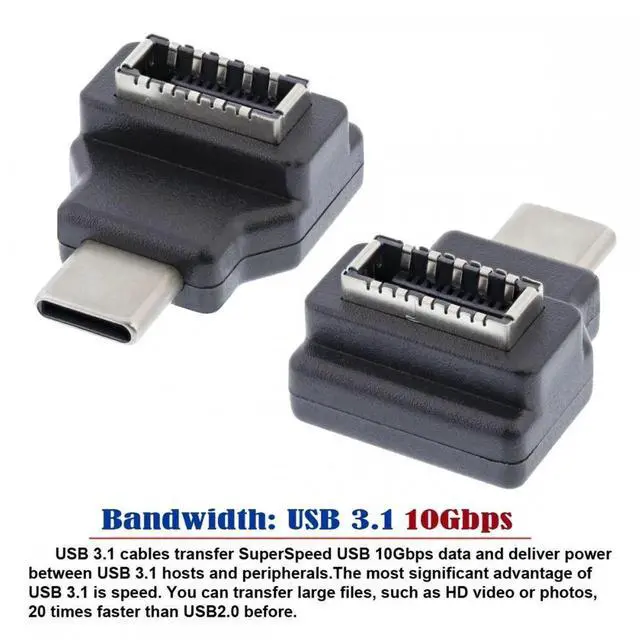 Alt view image 3 of 7 - Type-C USB-C Male to Type-E USB 3.1 Front Panel Header Female Motherboard Extension Data Adapter 90 Degree Angled
