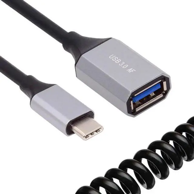 Alt view image 3 of 7 - USB-C Type-C Host to USB3.0-A Female OTG Stretch Coiled Cable 100cm Extension 5Gbps for Disk Phone Camera Data