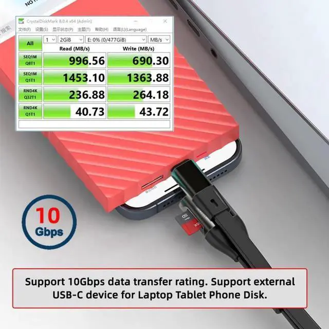 Alt view image 3 of 7 - Type-C USB-C Male to Male USB 3.1 10Gbps & TF Micro-SD Card Reader Flat Slim FPC Data Cable for Laptop Phone