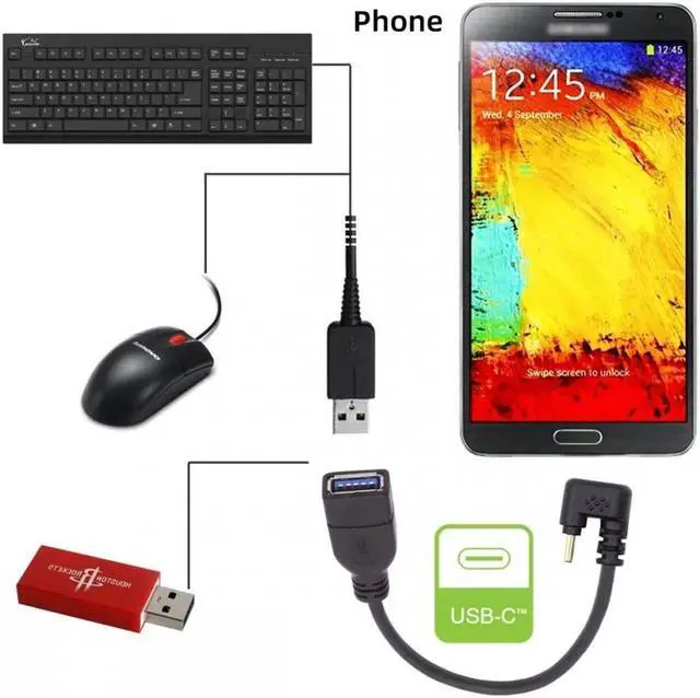 Alt view image 2 of 7 - USB-C USB 3.1 Type-C Male to USB 3.0-A Female 10Gbps OTG Data Power Cable Opposite U Shape Back Angled