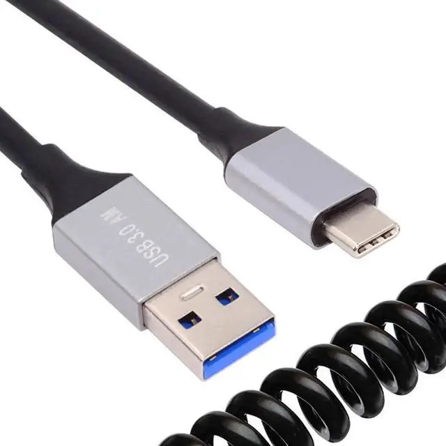 Alt view image 4 of 7 - USB 3.0 Type-A Male to USB-C Type-C Male Stretch Coiled Cable 100cm Extension 5Gbps for Disk Phone Camera Data