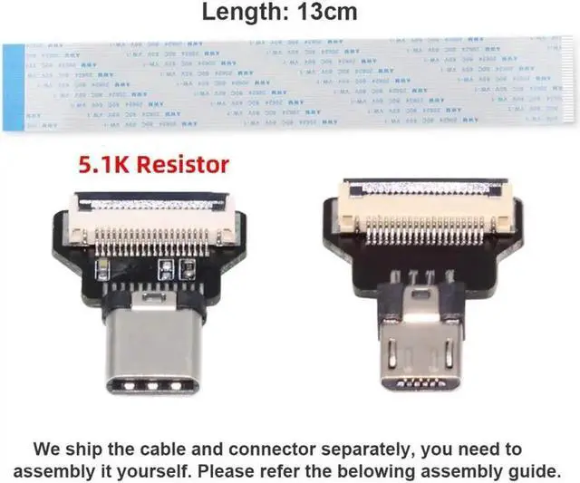 Main image of OTG USB-C Type-C Male Host to 5Pin Micro USB 2.0 Male Target Data Flat Slim FPC Cable 13cm for FPV Disk Phone Laptop