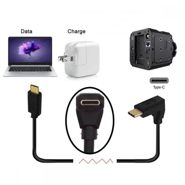 Alt view image 6 of 7 - USB3.1 Type-C Male to USB-C Vertical 90 Degree Up Down Angled 10Gbps 4K Data Cable 65W