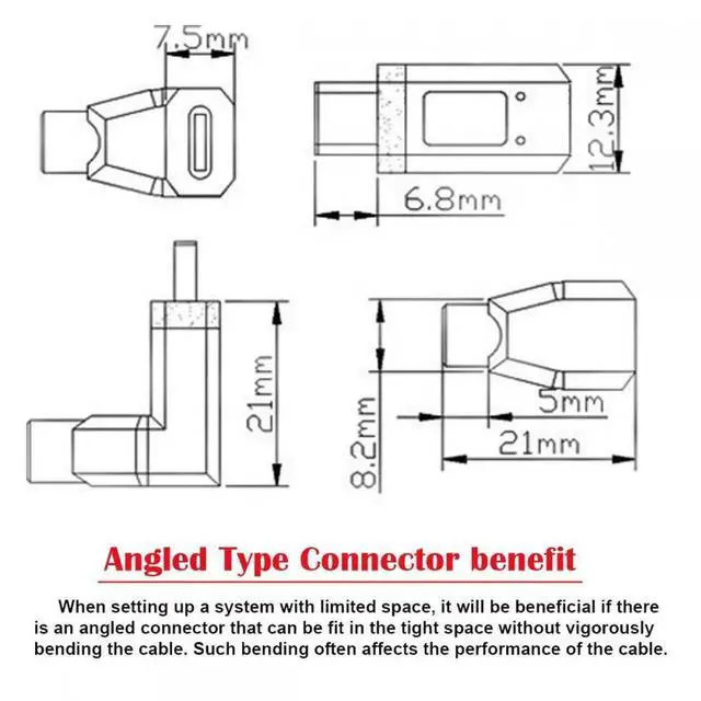 Alt view image 3 of 7 - USB3.1 Type-C Male to USB-C Vertical 90 Degree Up Down Angled 10Gbps 4K Data Cable 65W