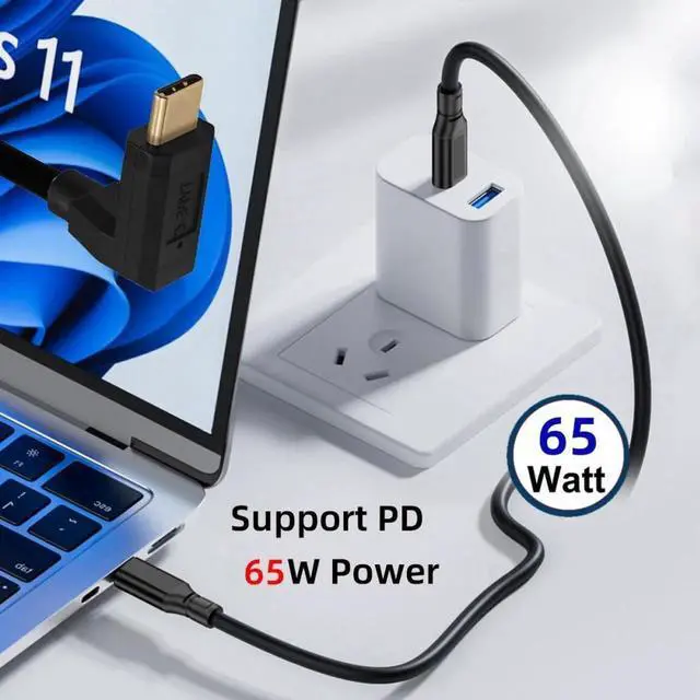 Alt view image 4 of 7 - USB3.1 Type-C Male to USB-C Vertical 90 Degree Up Down Angled 10Gbps 4K Data Cable 65W