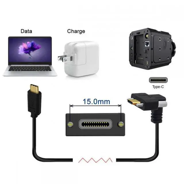 Alt view image 6 of 7 - USB3.1 Type-C Male to Dual Thumbscrew Locking USB-C Vertical 90 Degree Up Down Angled 10Gbps Data Cable Panel Mount Type