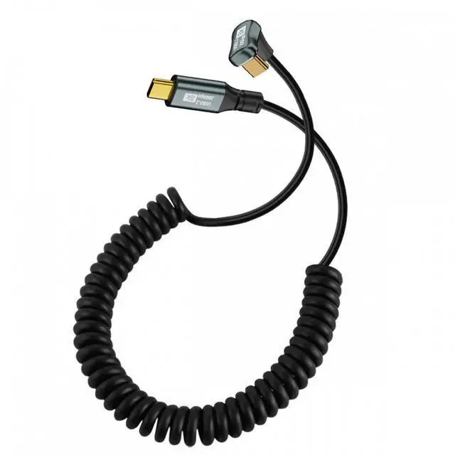 Alt view image 7 of 7 - Stretch Coiled USB-C USB4 Cable 20Gbps 100W 8K Type-C Opposite Back Angled Male to Male Cable Power & Data for Laptop Keyboard Tablet