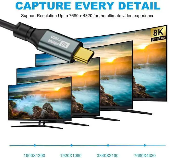 Alt view image 2 of 7 - Stretch Coiled USB-C USB4 Cable 20Gbps 100W 8K for Laptop Keyboard Tablet Type-C Male to Male Cable Power & Data