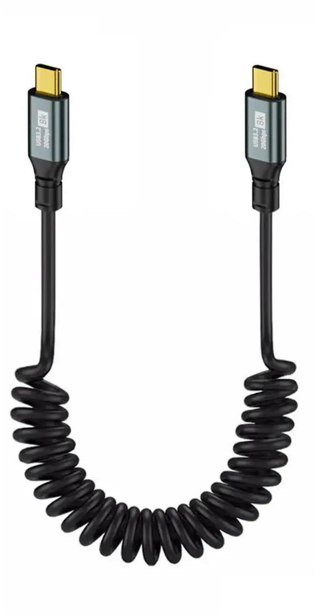 Alt view image 7 of 7 - Stretch Coiled USB-C USB4 Cable 20Gbps 100W 8K for Laptop Keyboard Tablet Type-C Male to Male Cable Power & Data