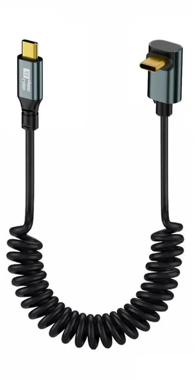 Alt view image 4 of 7 - Stretch Coiled USB-C USB4 Cable 20Gbps 100W 8K Type-C Up Angled Male to Male Cable Power & Data for Laptop Keyboard Tablet