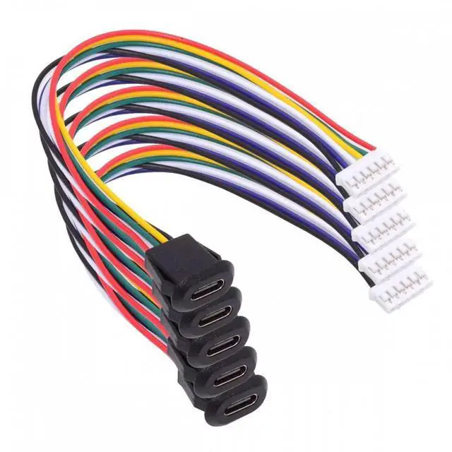 Main image of 5pcs/set DIY OEM Type C Female Socket to 6Pin Header Cable Pitch=2.0mm Latch Mount Type DC 5V/20V PD Power