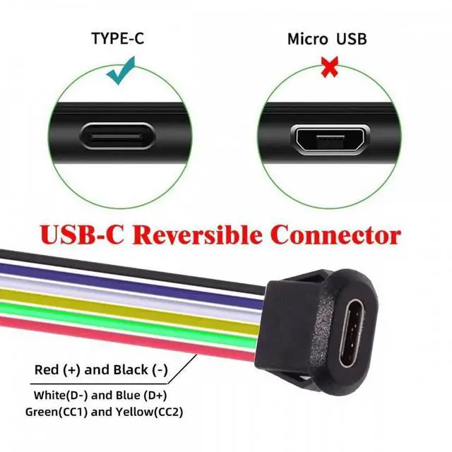 Alt view image 3 of 7 - 5pcs/set DIY OEM Type C Female Socket to 6Pin Header Cable Pitch=2.0mm Latch Mount Type DC 5V/20V PD Power