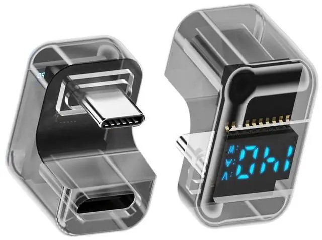 Main image of Type-C Smart LED Display USB-C Male to Female Extension Adapter USB4.0 40Gbps 140W Opposite U Shape Back Angled Current Voltage Monitoring