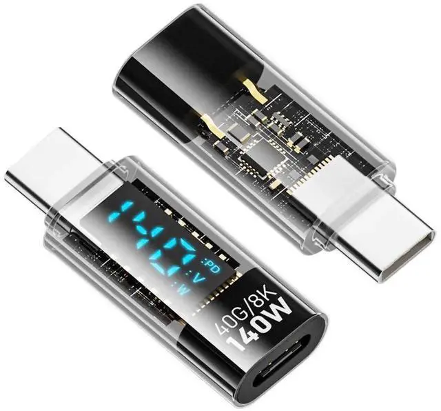 Main image of Type-C Smart LED Display USB-C Male to Female Extension Adapter USB4.0 40Gbps 140W Current Voltage Monitoring Tester Detector