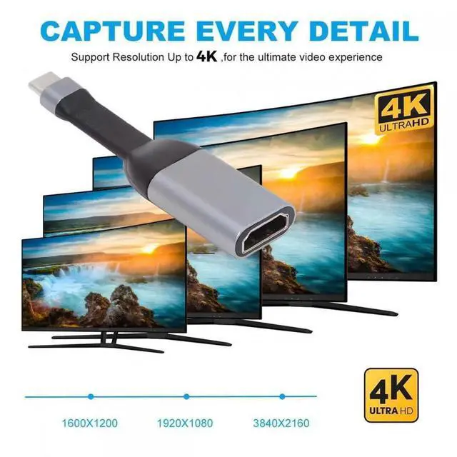 Alt view image 5 of 7 - USB-C Type-C Source to HDMI 4K 60hz Sink HDTV Adapter Ultra Slim Flat Cable 1080p for Laptop Tablet Phone