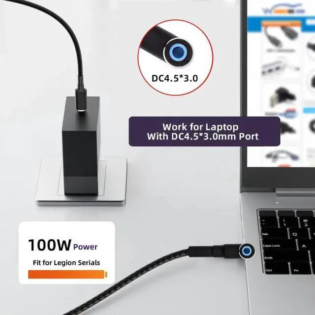 Alt view image 7 of 7 - 100W Type C USB-C Input to 20V DC 4.5*3.0mm Output Power 20V 5A 65W PD Charge Cable compatible with HP-Laptop
