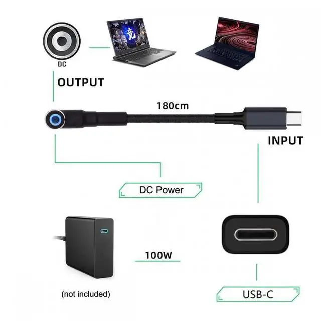 Alt view image 5 of 7 - 100W Type C USB-C Input to 20V DC 4.5*3.0mm Output Power 20V 5A 65W PD Charge Cable compatible with HP-Laptop
