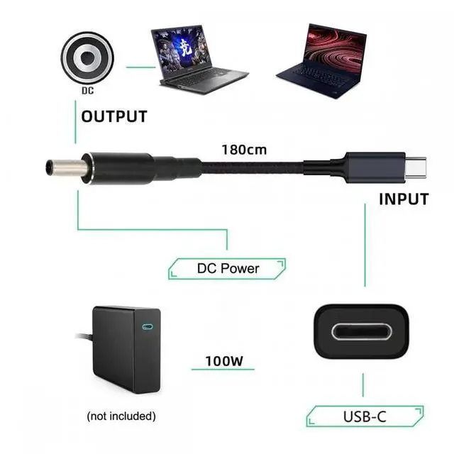 Alt view image 7 of 7 - 100W Type C USB-C Input to 20V DC 5.5*2.1mm Output Power 20V 5A 65W PD Charge Cable for Laptop