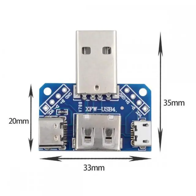 Alt view image 6 of 7 - USB2.0 1-to-3 Power Type-A Male To Female Type-A & Micro USB & USB-C Type-C Adapter PCBA
