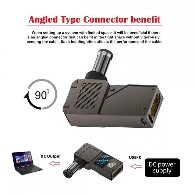 Alt view image 2 of 7 - Type-C USB-C Input to DC 6.0x4.4mm Jack Smart LED Display 100W Output Power 20V 5A PD Charge 65W Adapter for Laptop