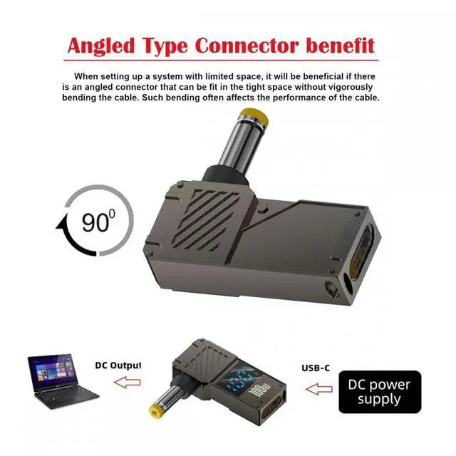 Alt view image 4 of 7 - Type-C USB-C Input to DC 4.8x1.7mm Jack Smart LED Display 100W Output Power 20V 5A PD Charge 65W Adapter for Laptop