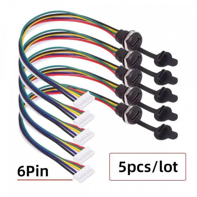 Alt view image 3 of 7 - 5pcs/set DIY OEM Type C Female Socket to 6Pin Header Cable Pitch=2.0mm Panel Mount DC 5V/20V PD Power