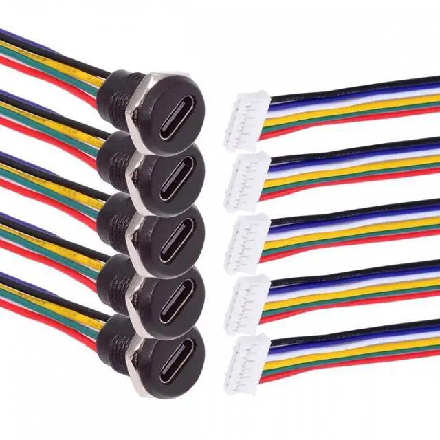 Main image of 5pcs/set DIY OEM Type C Female Socket to 6Pin Header Cable Pitch=2.0mm Panel Mount DC 5V/20V PD Power