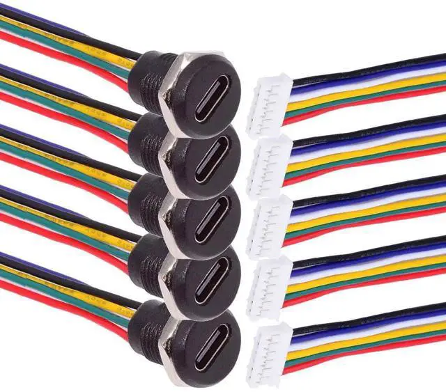 Alt view image 5 of 7 - 5pcs/set DIY OEM Type C Female Socket to 6Pin Header Cable Pitch=2.0mm Panel Mount DC 5V/20V PD Power