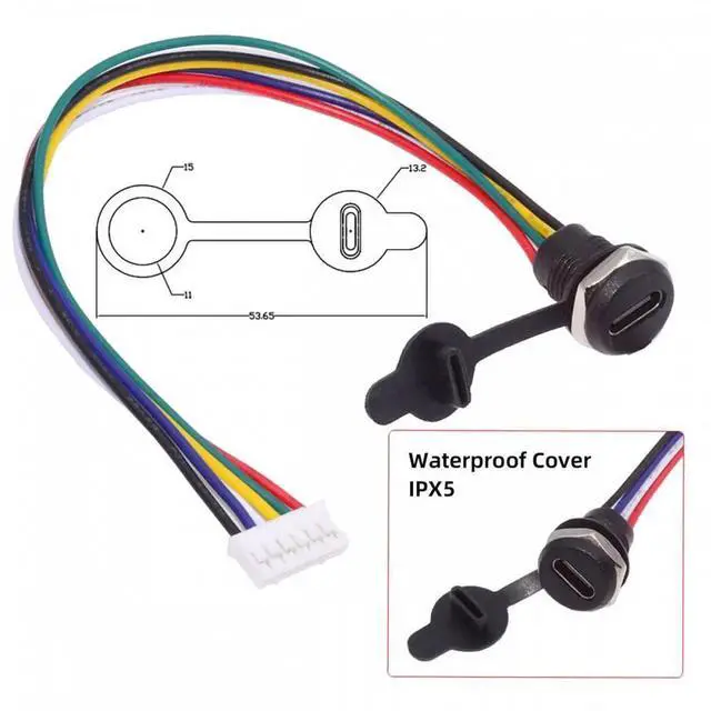 Alt view image 4 of 7 - 5pcs/set DIY OEM Type C Female Socket to 6Pin Header Cable Pitch=2.0mm Panel Mount DC 5V/20V PD Power