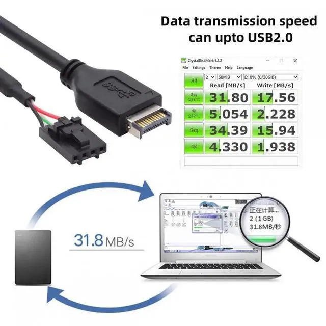 Alt view image 5 of 7 - USB 3.1 Front Panel Header Male Type-E Host to USB 2.0 Motherboard 4pin IDC Housing with Latch Device Cable 30cm