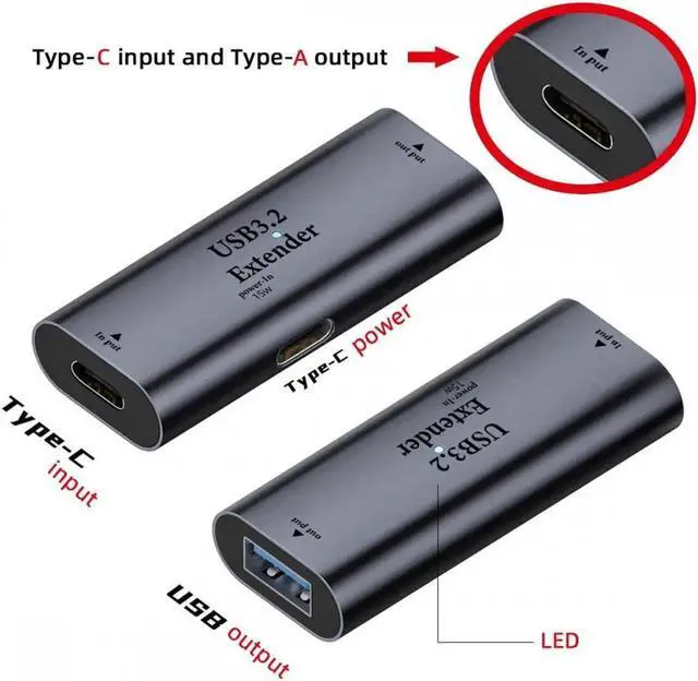 Alt view image 7 of 7 - USB 3.0 Active Repeater Adapter Type-C Female Host to Type-A Female Device Extender with Chipset for Camera Printer Computer