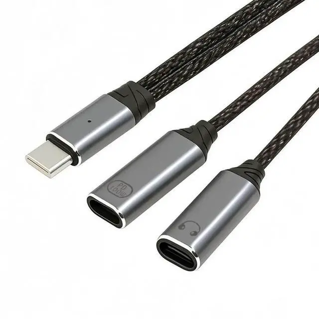 Alt view image 6 of 7 - USB-C Type-C Male to Dual Female Audio DAC AUX Music 16bit 48kHz & 100W PD Power Cable for Laptop Tablet Phone