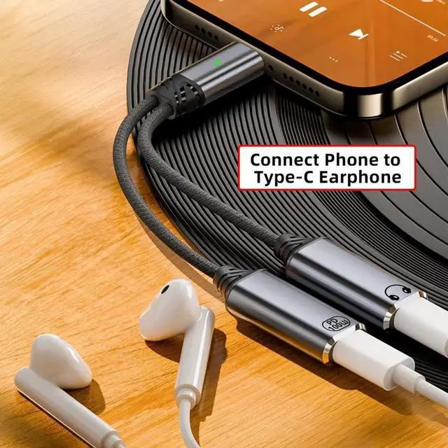 Alt view image 3 of 7 - USB-C Type-C Male to Dual Female Audio DAC AUX Music 16bit 48kHz & 100W PD Power Cable for Laptop Tablet Phone