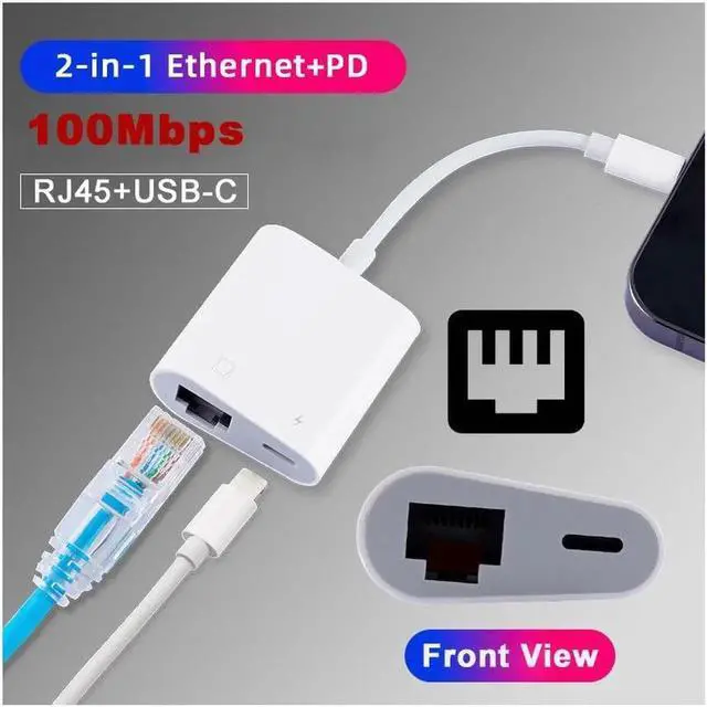 Alt view image 5 of 7 - Type C USB-C to 100Mbps Networking RJ45 with PD Power Charge Adapter Compatible with Laptop Tablet Phone