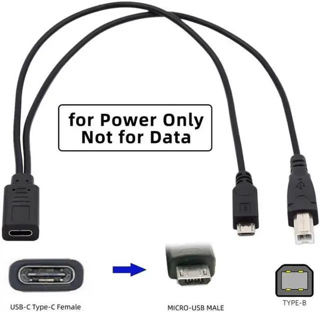 Alt view image 5 of 7 - Type-C USB-C Female to USB2.0 Standard Type-B & Micro USB Male Splitter Extension Charge Cable