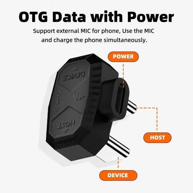 Alt view image 4 of 7 - 480Mbps USB-C Type-C Male to Male OTG Data Adapter with PD Power Opposite U Shape Back Angled for Phone MIC