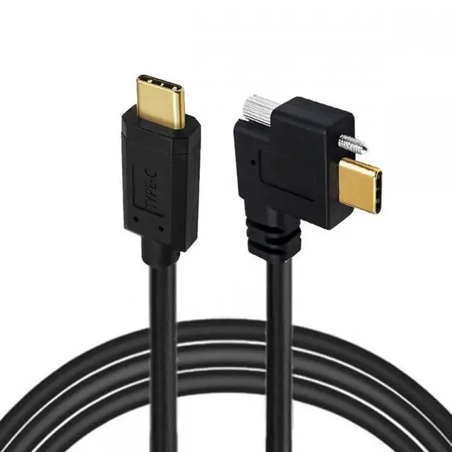 Main image of USB 3.1 Type-C Male to Single Thumbscrew Locking USB-C Horizontal 90 Degree Left Right Angled 10Gbps Data Cable Panel Mount Type