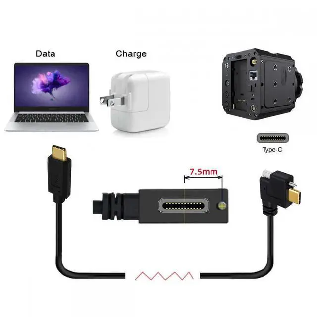 Alt view image 7 of 7 - USB 3.1 Type-C Male to Single Thumbscrew Locking USB-C Horizontal 90 Degree Left Right Angled 10Gbps Data Cable Panel Mount Type