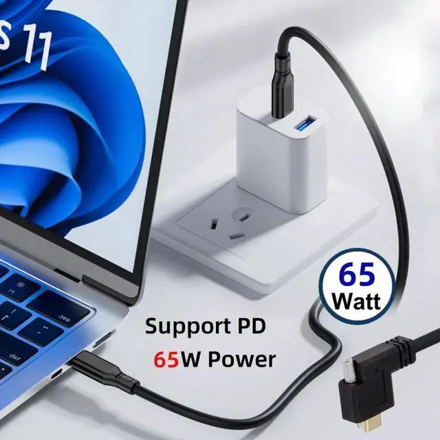 Alt view image 3 of 7 - USB 3.1 Type-C Male to Single Thumbscrew Locking USB-C Horizontal 90 Degree Left Right Angled 10Gbps Data Cable Panel Mount Type