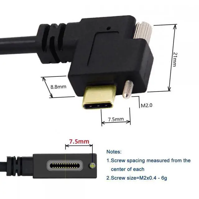 Alt view image 6 of 7 - USB 3.1 Type-C Male to Single Thumbscrew Locking USB-C Horizontal 90 Degree Left Right Angled 10Gbps Data Cable Panel Mount Type