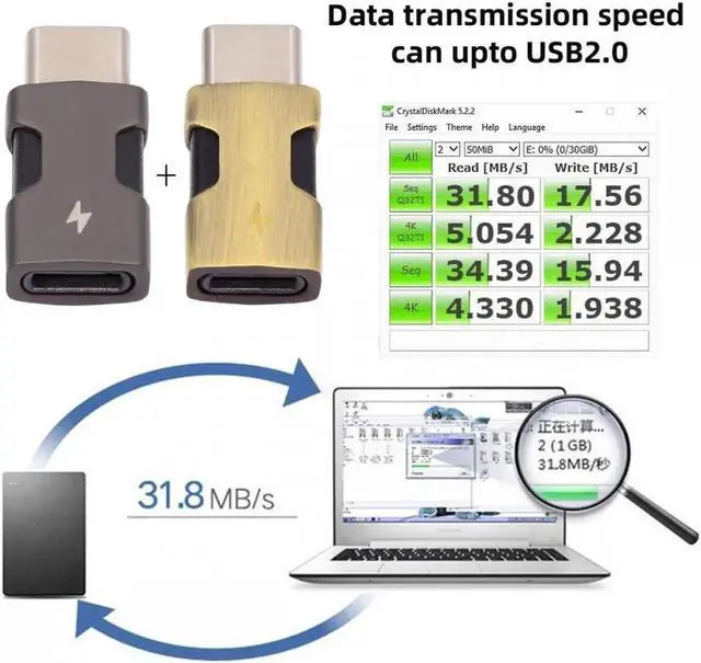 Alt view image 4 of 7 - 2pcs/set USB-C Type C Male to 8P Female Power 480Mbps Data Adapter Compatible with iPhone 15 & Android & Tablet