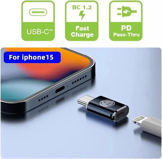 Alt view image 5 of 7 - USB-C Type C Male to 8P Female 27W Power 480Mbps Data Adapter Compatible with iPhone 15 & Android & Tablet