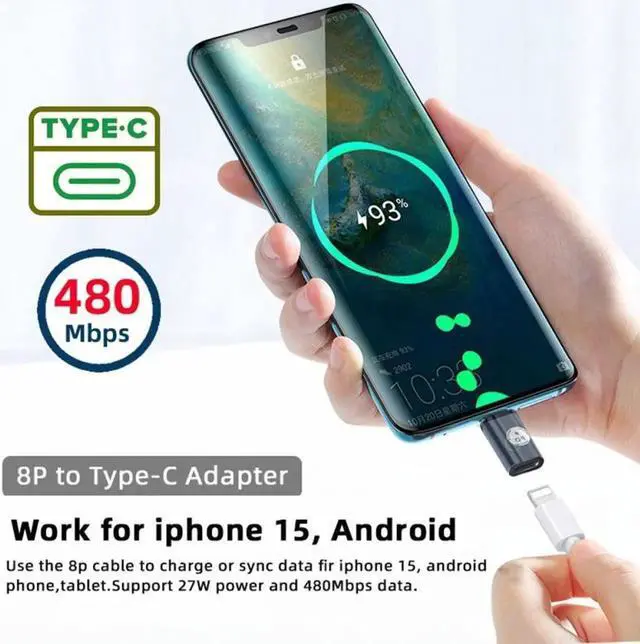 Alt view image 6 of 7 - USB-C Type C Male to 8P Female 27W Power 480Mbps Data Adapter Compatible with iPhone 15 & Android & Tablet