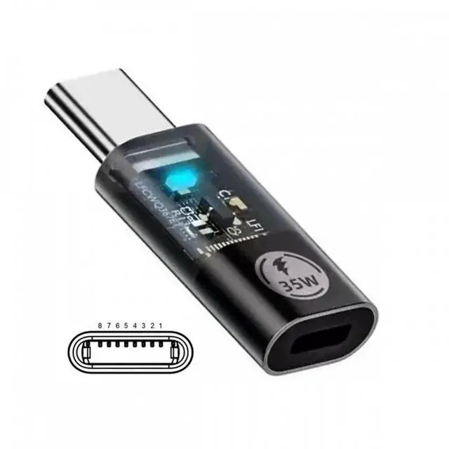 Alt view image 6 of 7 - Transparent LED USB-C Type C Male to 8P Female 35W Power 480Mbps Data Adapter Compatible with iPhone15 & Android & Tablet