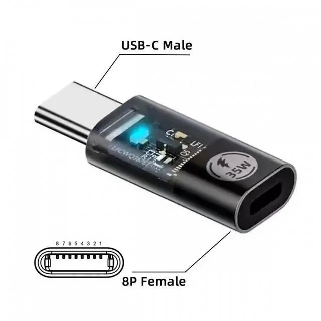 Alt view image 7 of 7 - Transparent LED USB-C Type C Male to 8P Female 35W Power 480Mbps Data Adapter Compatible with iPhone15 & Android & Tablet